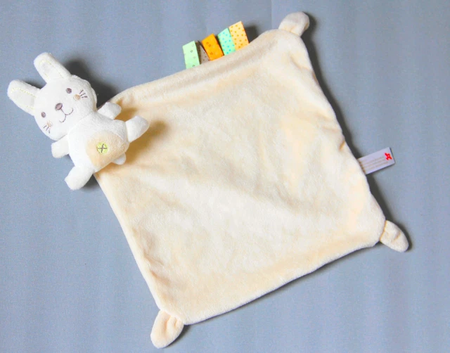 Doudou Plat Lapin Blanc Rond Beige Croix  Etiquettes Nicotoy     Neuf