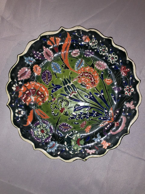 Assiette Vintage Céramique Emaillée Peinte A La Main Turquie ??