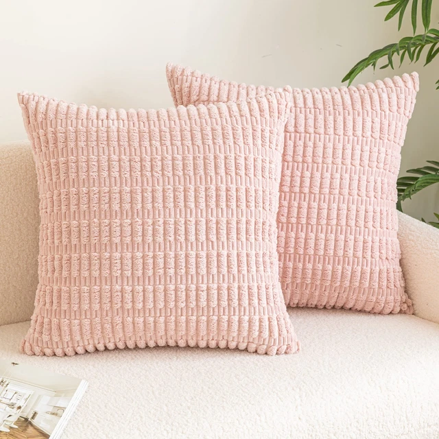 Pack of 2 Spring Pink Throw Pillow Covers 18x18 Striped Corduroy