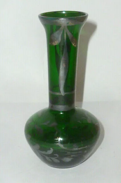 Alte grüne Overlay Silber silver Glas Vase Glasvase Vasen grün Overlaysilber RAR