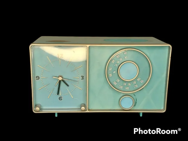 Vintage Retro Polyconcept Teal 50's Clock Radio Reproduction MCM Style