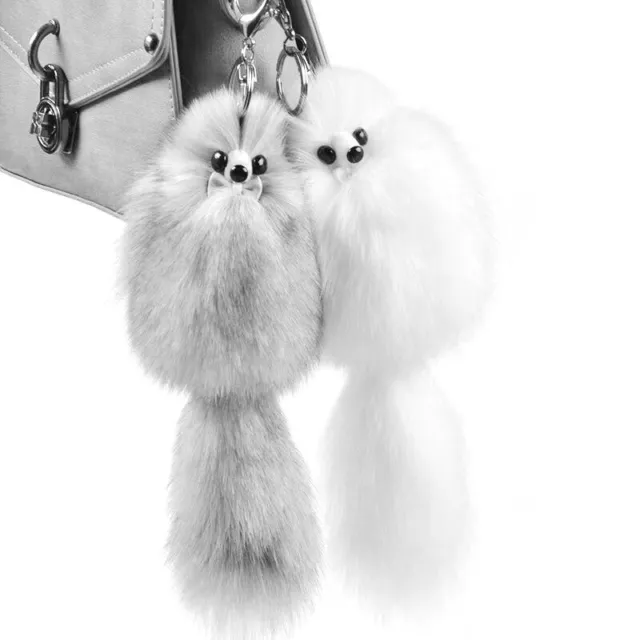 Women Fur Fox Keychain Fluffy Plush Pompon Keyring Cute Man Car Trinket 16CM 1Pc
