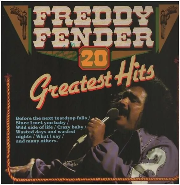 LP in vinile tulipano nero Freddy Fender 20 Greatest Hits FIRMATO QUASI NUOVO