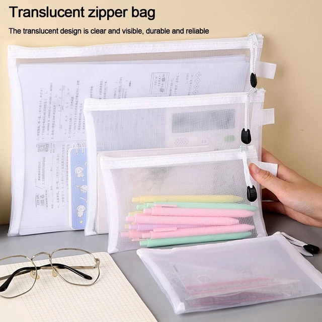 Solid Color Zipper Pencil Case Nylon Document Bag Cosmetic Storage  Stationery