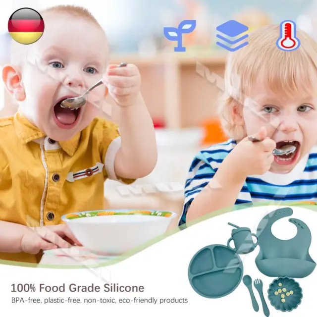 6pcs/set Baby Feeding Dish with Suction Cup Bowl Plate Bibs Children Dinnerware