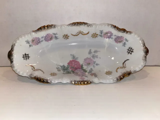 Silesia Germany Altwasser China Relish Dish Hibiscus Flowers Scaloped Gold Edges 2