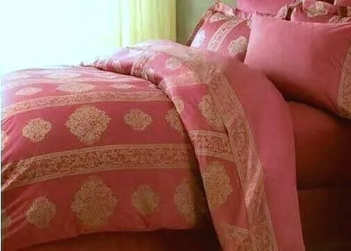 Red Damask Duvet Cover & Bed Skirt Luxury Veneto Italian Design Neiman Marcus