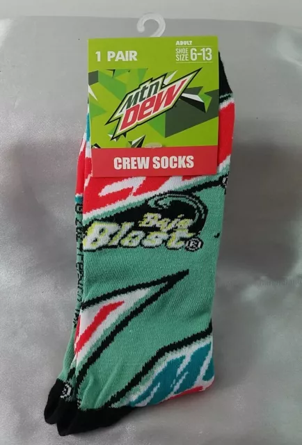 New Mountain Dew Baja Blast Soda Adult Sizes 6-13 Unisex Novelty Crew Socks