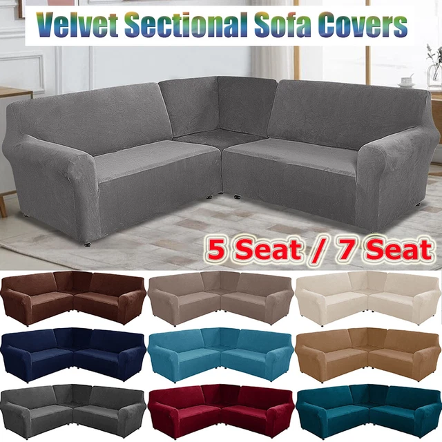 STRETCH VELVET CORNER Sofa Slipcover 5 / 7 Seat LShape Sectional Couch