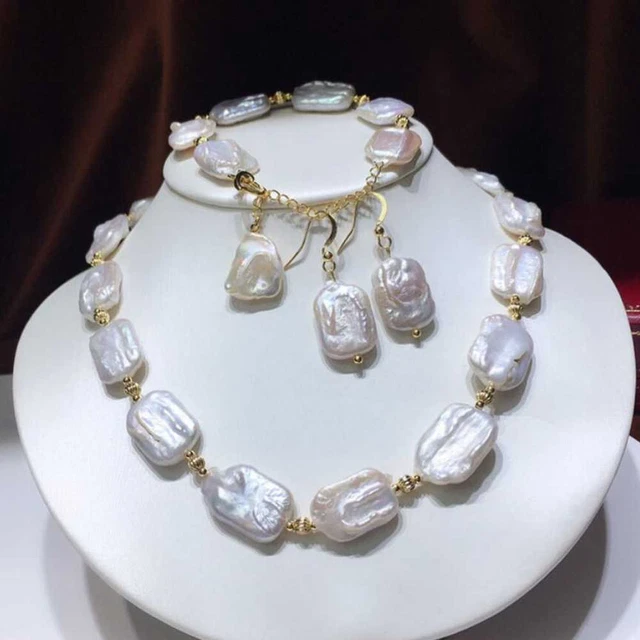 White Baroque Freshwater Pearl Earrings Pendant Bracelet set Gift Fashion