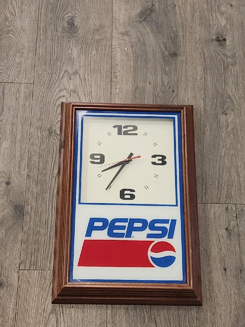 Vintage Pepsi Wall Clock Wood Frame 12 1/2” x 18 1/2" (clock mechanism broken)