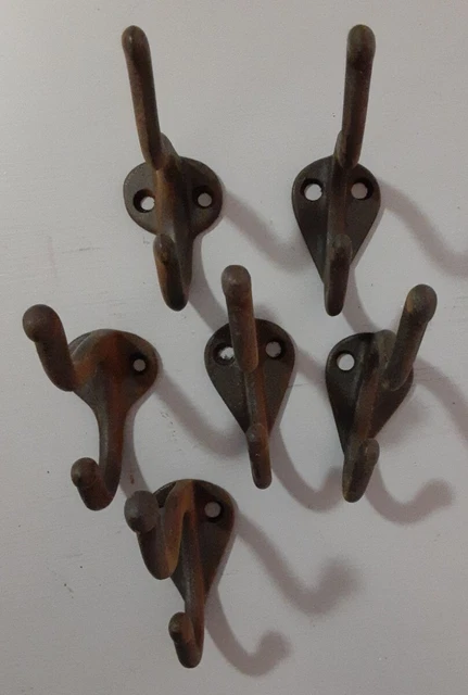 6 Vintage Cast Iron Wall Coat Hooks Hat or Hall Tree Cabinet Door 3" Black 4