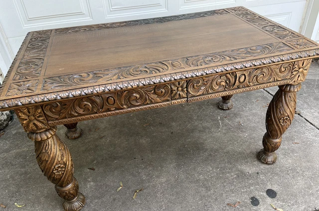 Vintage Hand Carved Hard Wood Table Black Forest Ornate Unique Rare