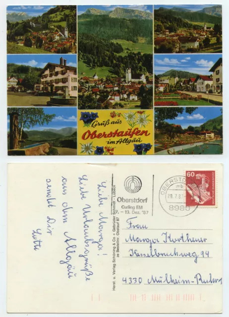 60511 - greeting from Oberstaufen - postcard, advertising stamp Oberstdorf 20.7.1987