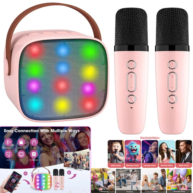 WIRELESS PORTABLE BLUETOOTH Speaker RGB Karaoke Music Player with 2 ...