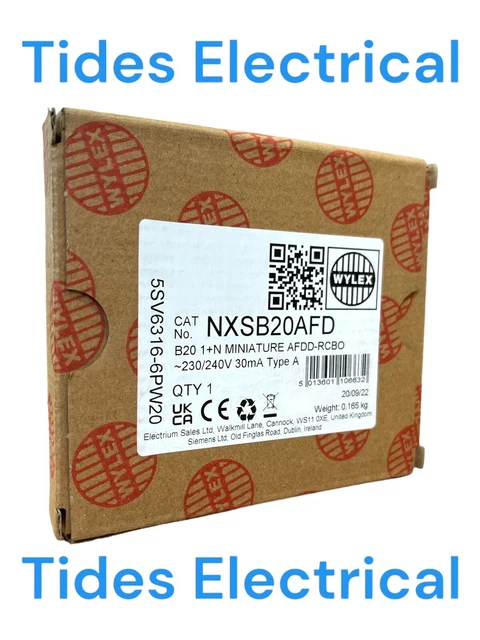 Wylex AFDD RCBO 20 AMP 30mA Typ B B20 Miniatur AFDD RCBO NXSB20AFD