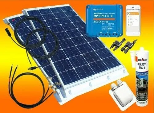 200Watt Wohnmobil Solaranlage weiß mit Victron Smartsolar MPPT Laderegler Set 2