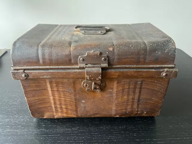 Vintage Metal Brown Trunk Travel Chest Storage Box (Small 13"x9"x9")