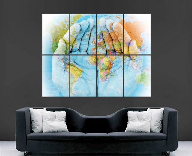 Map Of The World Map On Hands Poster Maps Print Giant Wall Art  Image Huge