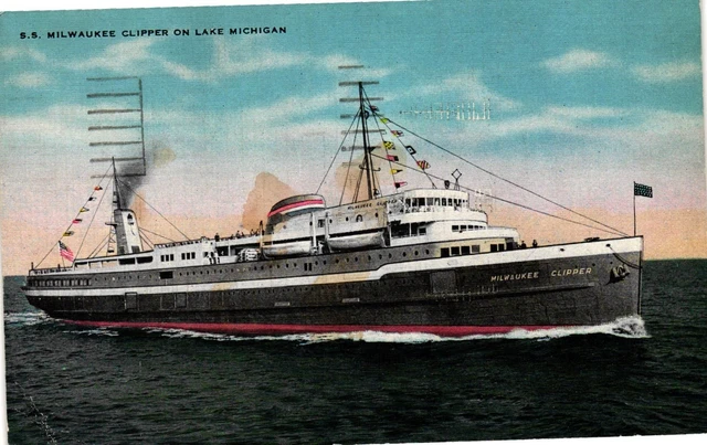 Vintage Postcard- 32242. SS MILWAUKEE CLIPPER LAKE MICHIGAN. Posted 1948