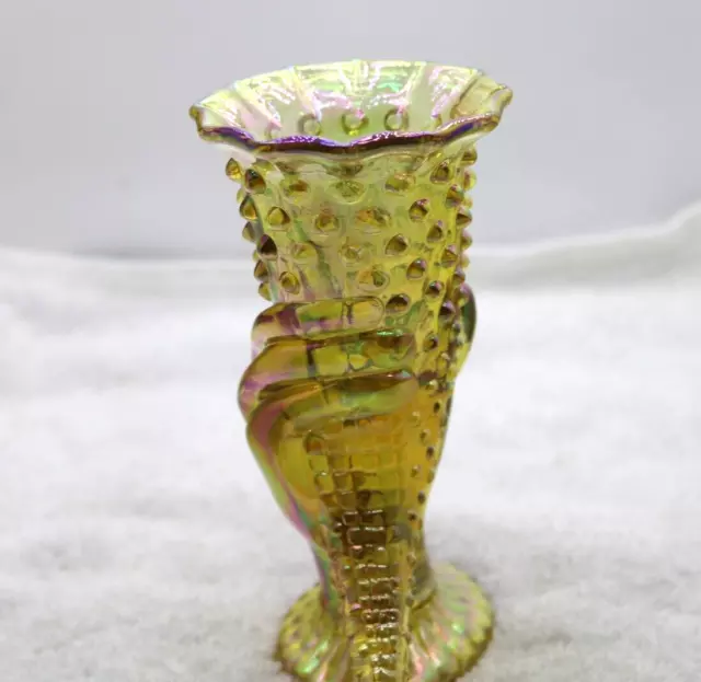 Fenton Amber Carnival Horn Cornucopia Hand Hobnail Glass Vase  Collectable 2