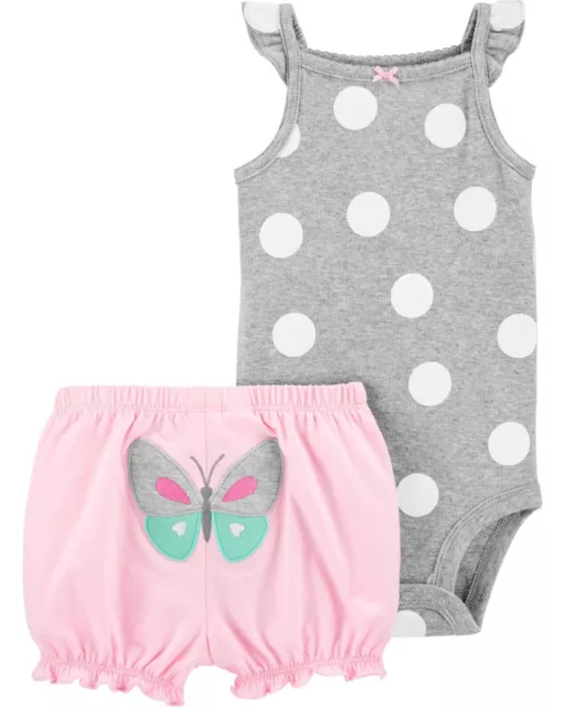 NWT Carter's Baby Girl 2-Piece Polka Dot Butterfly Bodysuit Short Set (6 MONTHS)