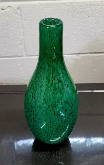 Mid Century Modern Vintage Hand Blown Studio Art Glass Vase Vessel Green 1960s 2