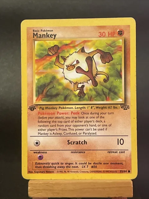 Pokemon Card Mankey 55/64 1st Edition Jungle Set Played