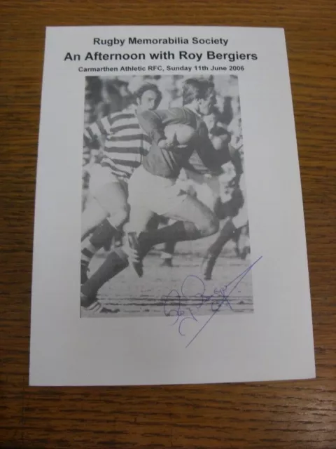 11/06/2006 Rugby Union: Memorabilia Society Menu - An Afternoon with ROY BERGIER