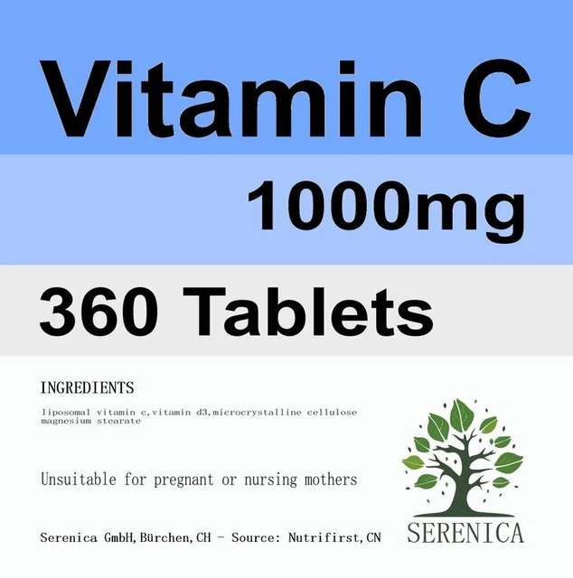 Vitamin C with Vegan Vitamin D3 1000mg x 360 Tablets
