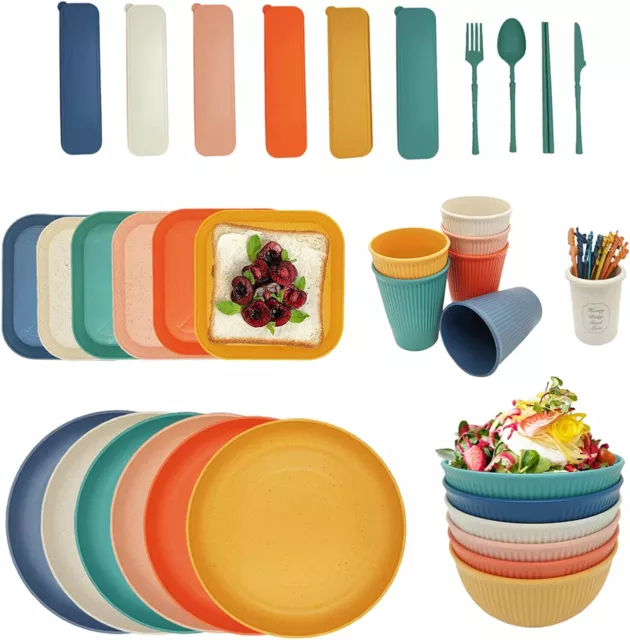 YEEBECA 67 Pezzi Posate Plastica, Piatti Plastica Rigida Lavabili Senza BPA per