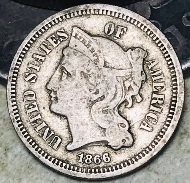 1866 Three Cent Nickel Piece 3C DIE CRACKS Ungraded Civil War US Coin CC18172