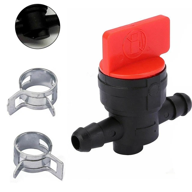 Universal Benzinhahn + 2 Klemmen Benzin Diesel für 6-8mm Ø Schlauch Gartengeräte