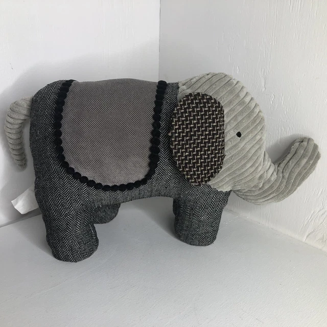 Pier one imports grey tan black plush elephant 11" tall x 21" long baby