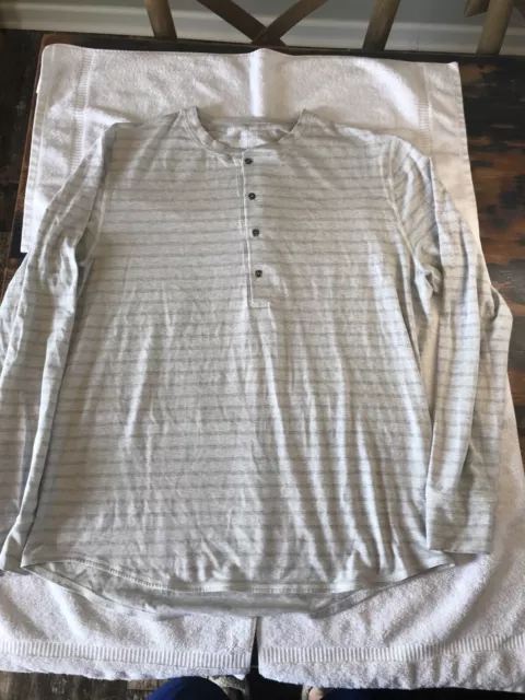 Lululemon Gray Striped Henley Shirt Long Sleeve Soft Stretch Men’s Size XL