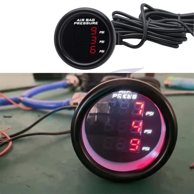 12V 52mm Car SUV Three Display PSI Air Suspension Pressure Gauge Air Ride Meter