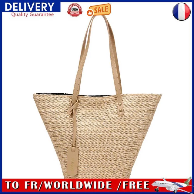 Summer Beach Straw Shoulder Bag Women Holiday Woven Totes Purses (Khaki)