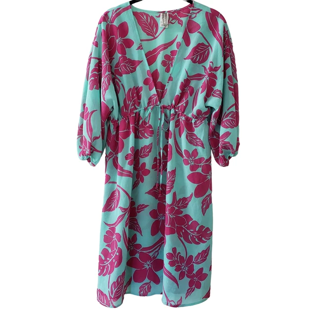 Tommy Bahama Floral Tropical Tie Waist Cover Up, Mint Green/Fuschia, Sz M, NWOT Tommy Bahama Floral Tropical Tie Waist Cover Up, Mint Green/Fuschia, Sz M, NWOT