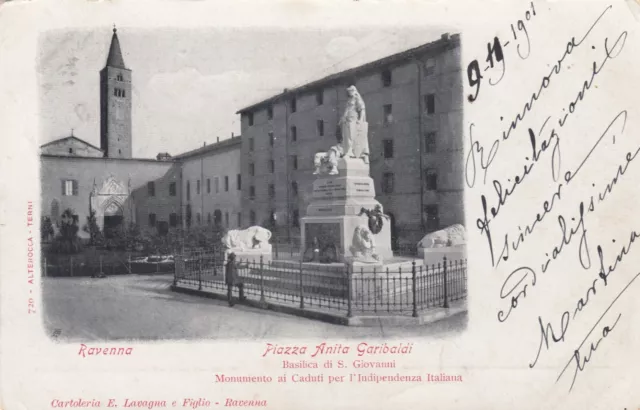 Cartolina *15 Ravenna Emilia Romagna Piazza Anita Garibaldi Basilica Viagg. 1901
