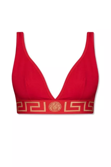 Versace Greca Medusa Border Triangle Bralette Top Bra Red Size 3 (Medium) New