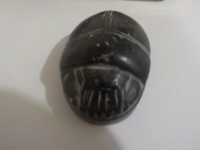 Large Egyptian Scarab with writing on back 2 " long hand done solid