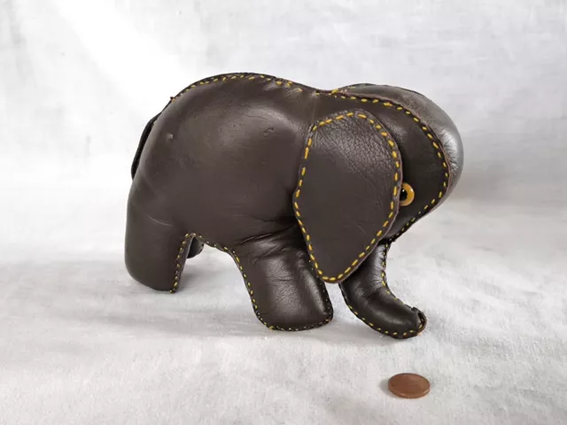 Schöner Leder Elefant braun weich 70er Jahre Spielzeug Deko Handarbeit Vintage