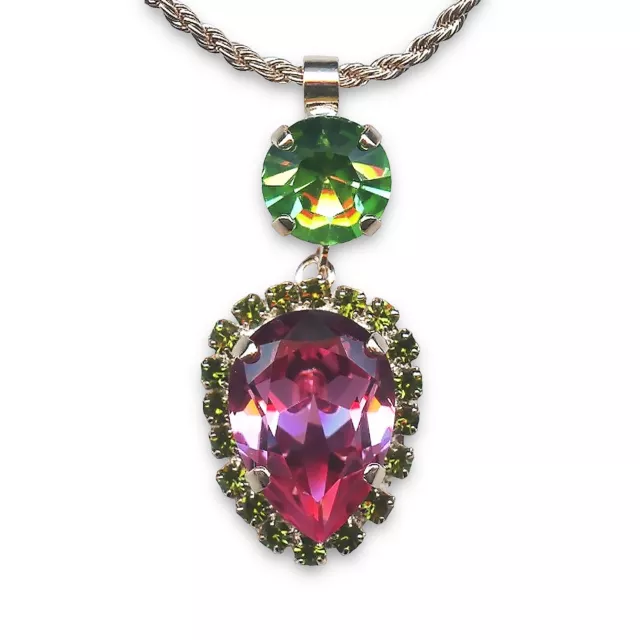 Mariana Necklace Pendant Beautiful Lt Rose, Peridot, & Olivine Austrian Cryst...