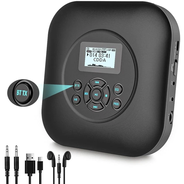 Lecteur CD Portable Gueray Rechargeable - Avec écouteurs | Anti-Choc MP3 CD-R/W Walkman