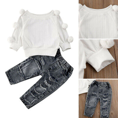 Toddler Kids Baby Girl Clothes Top Jeans Pants Outfit Sets Tracksuit 2Pcs Set