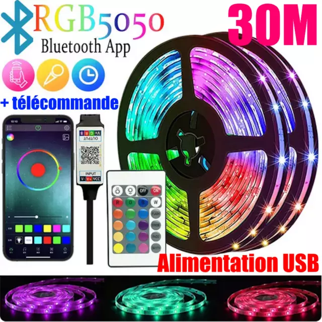 RUBAN LED Bande Lumière Murale Ampoule Spot TV Cuisine Flexible 5050 RGB USB