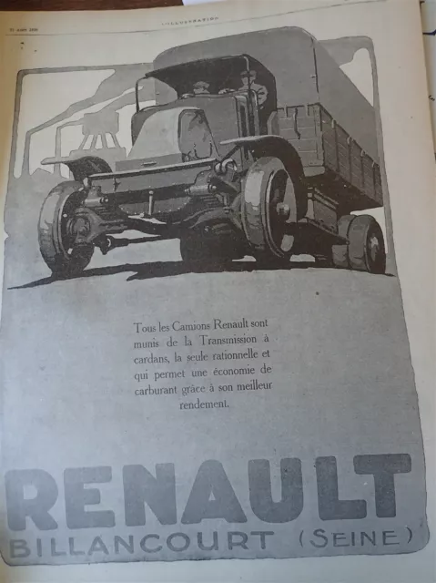 RENAULT camion transmission à cardans 73 publicité papier ILLUSTRATION 1920