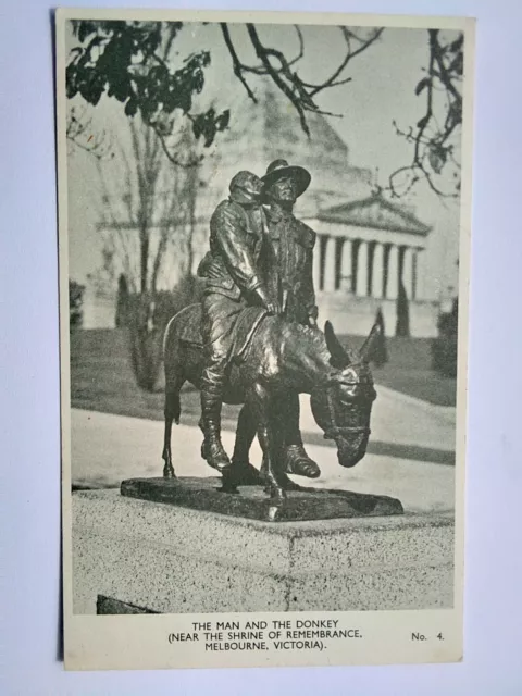 Melbourne Victoria Australia Vintage B&W Postcard c1960s The Man & Donkey