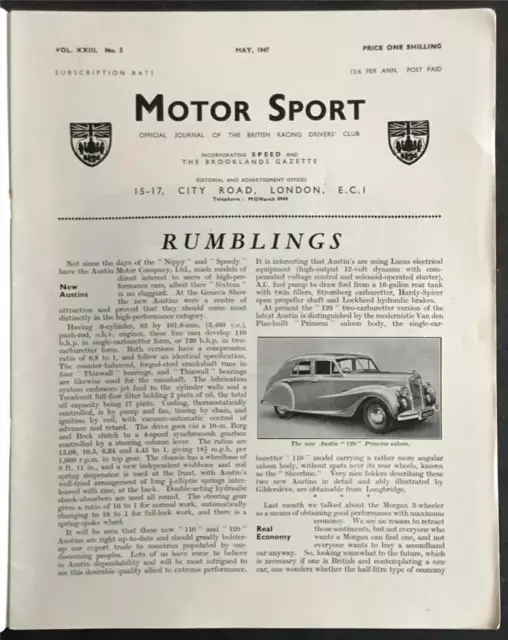 MOTOR SPORT Magazine May 1947 Austin 120 Princess Saloon   RILEY NINE 2