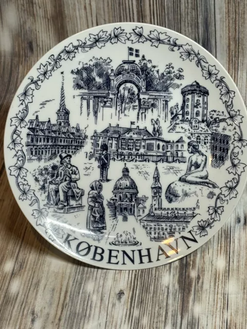 Vtg KOBENHAVN DANMARK SOUVENIR Decorative Wall Plate COPENHAGEN 8” Diameter